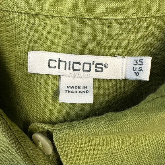 Chico’s 100% linen green button down blouse with mother of pearl buttons Size 18 - Picture 9 of 10
